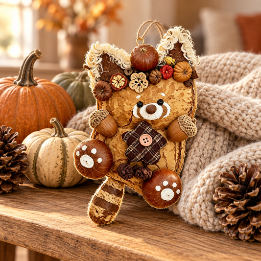 Rowan the Acorn Raccoon — Hand-Carved Forest Guardian Hanging
