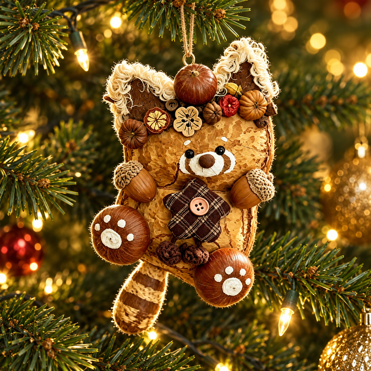 Rowan the Acorn Raccoon — Hand-Carved Forest Guardian Hanging