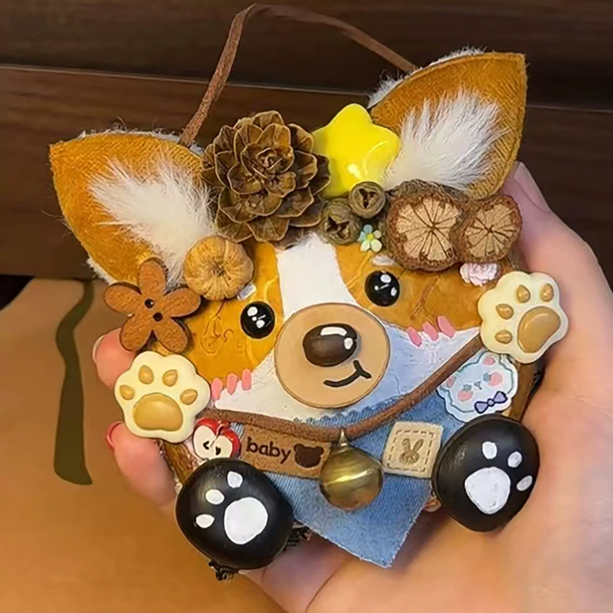 Pip the Woodland Fox & Corgi Spirit — Botanical Bag Charm & Companion