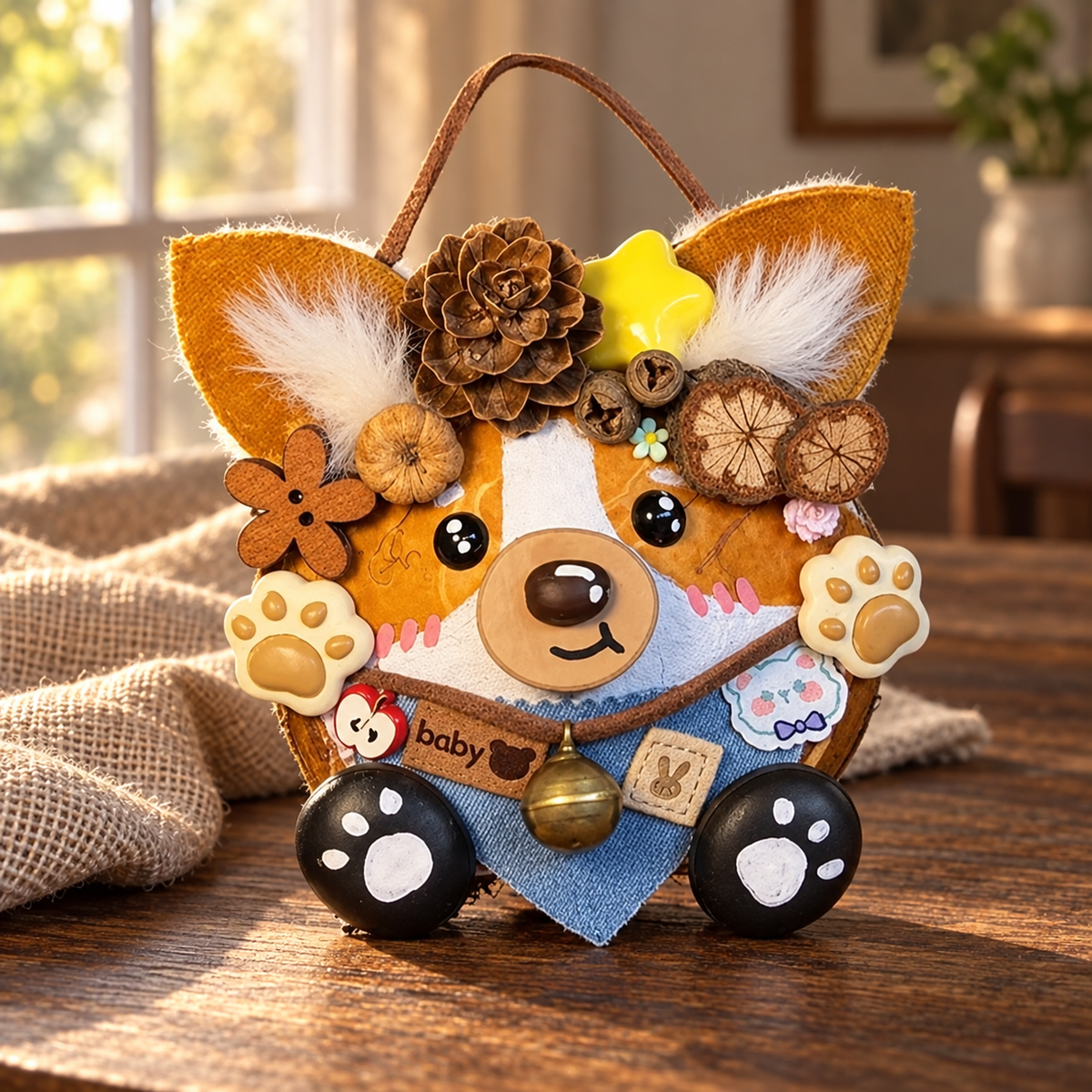 Pip the Woodland Fox & Corgi Spirit — Botanical Bag Charm & Companion