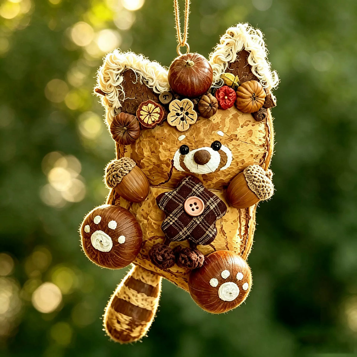 Rowan the Acorn Raccoon — Hand-Carved Forest Guardian Hanging